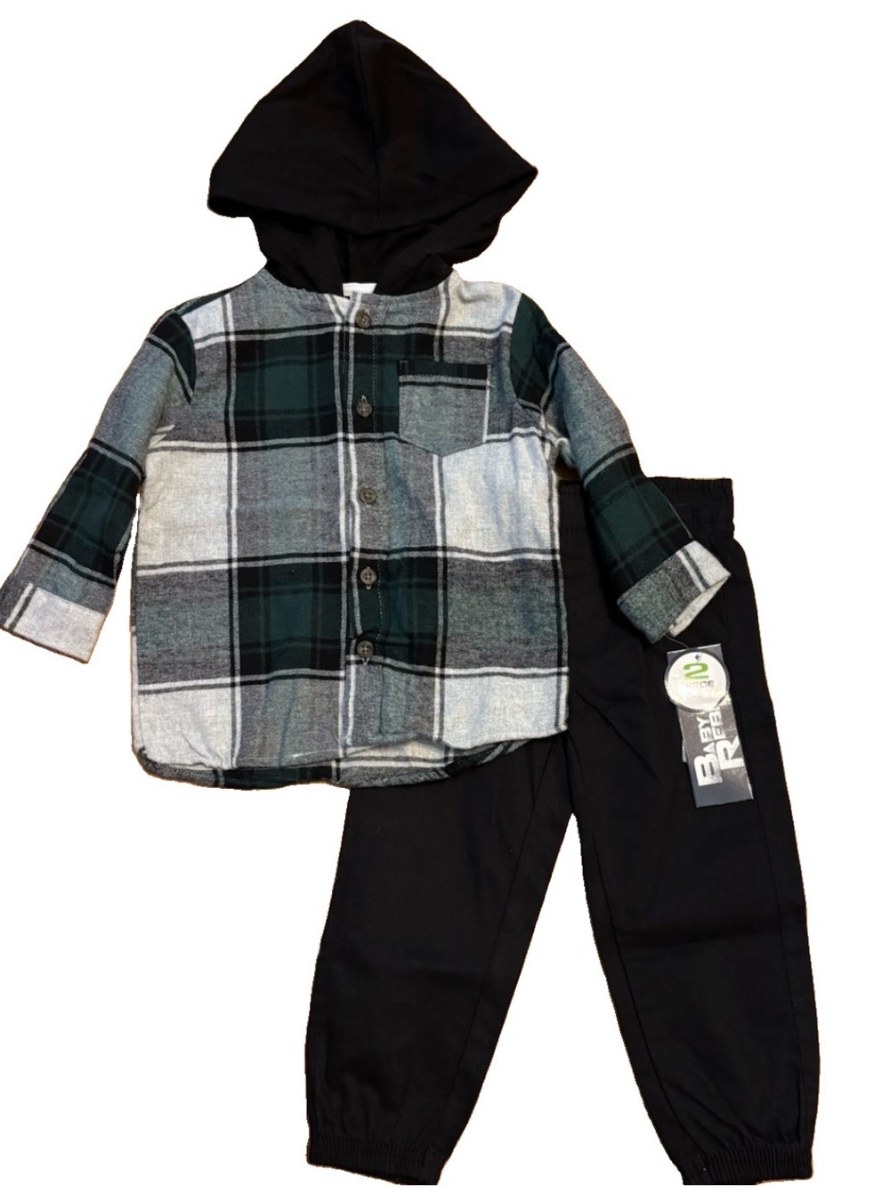 Baby Rebels Baby Boys Plaid Hooded Button-Up Shirt & Black Jogger Set - 18M